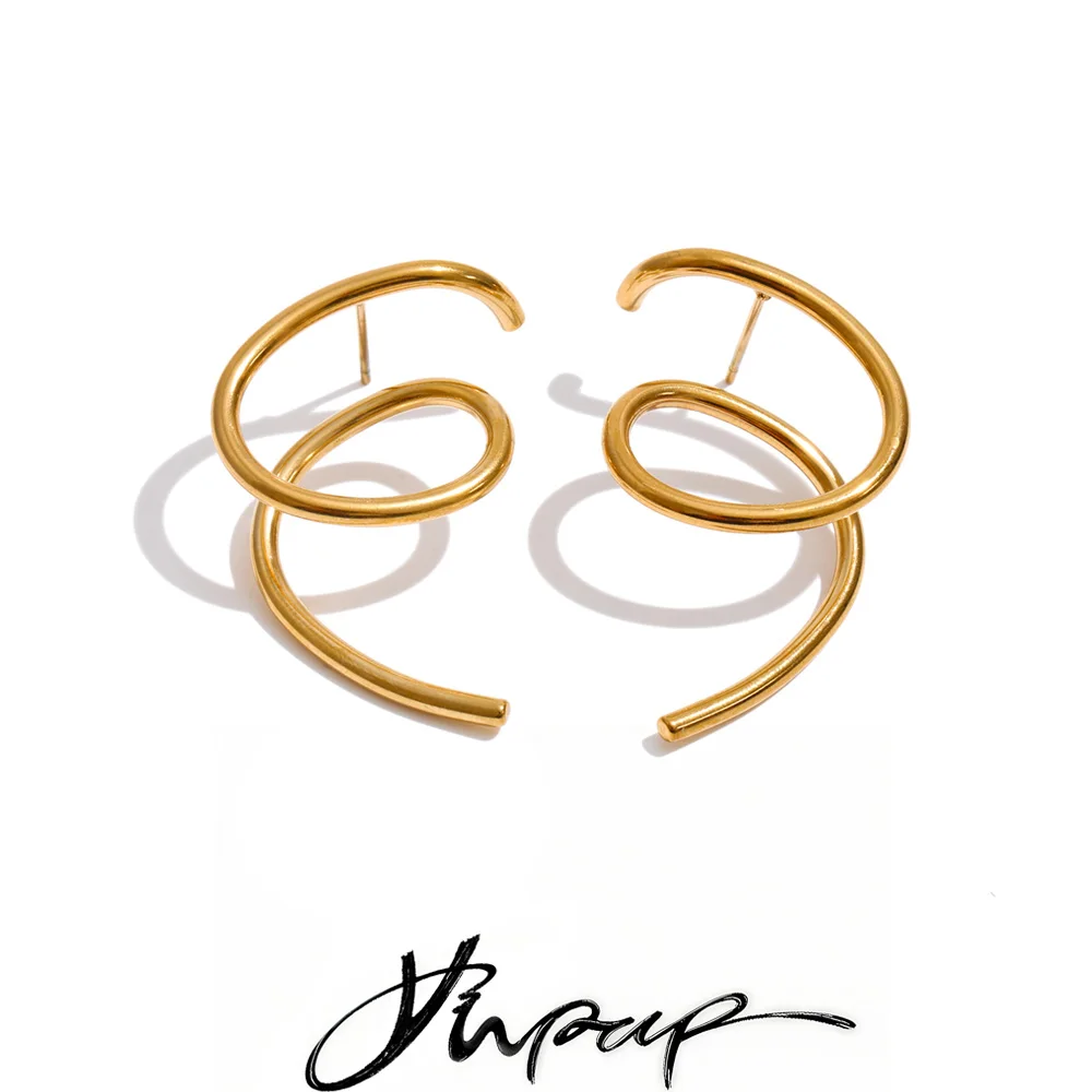 Yhpup Stainless Steel Geometric Fashion Earrings Personality Stylish Casual Jewelry for Fashionable Lady Gift Metal Waterproof