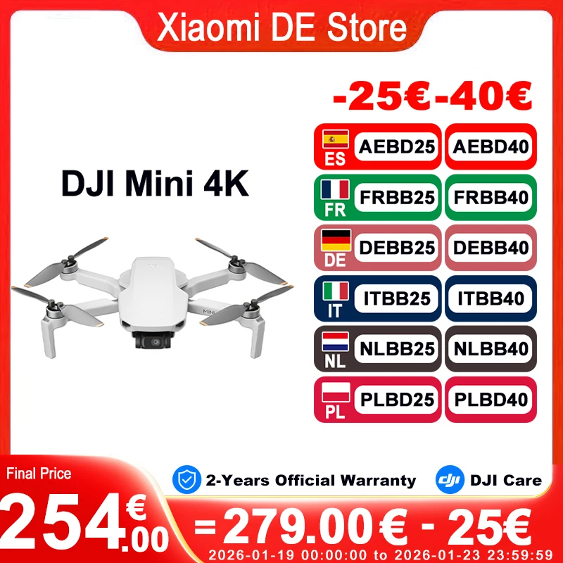 Drone DJI Mini 4K Version mondiale avec caméra 4K UHD sous 249G stabilisation de cardan 3 axes Transmission vidéo 10km
