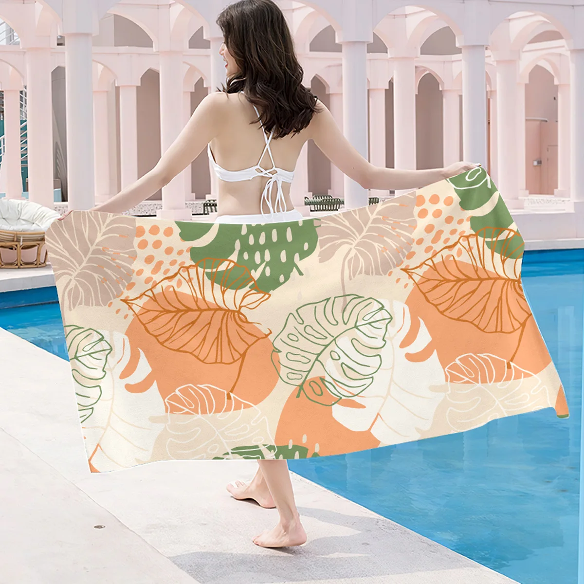 Ultrafine Fiber Beach Towel, Water Absorption, Fast Drying, Small Fresh Color, Leaf Pattern Printed, Wholesale, FM512