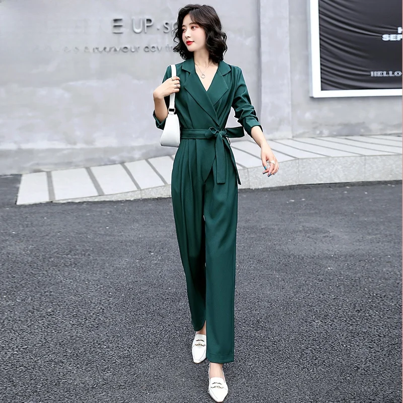 

Elegant Women's Suit Onesie Spring Fashion High Waist Long Pants Commute Style Pocket Detail High-End Goddess Look Set