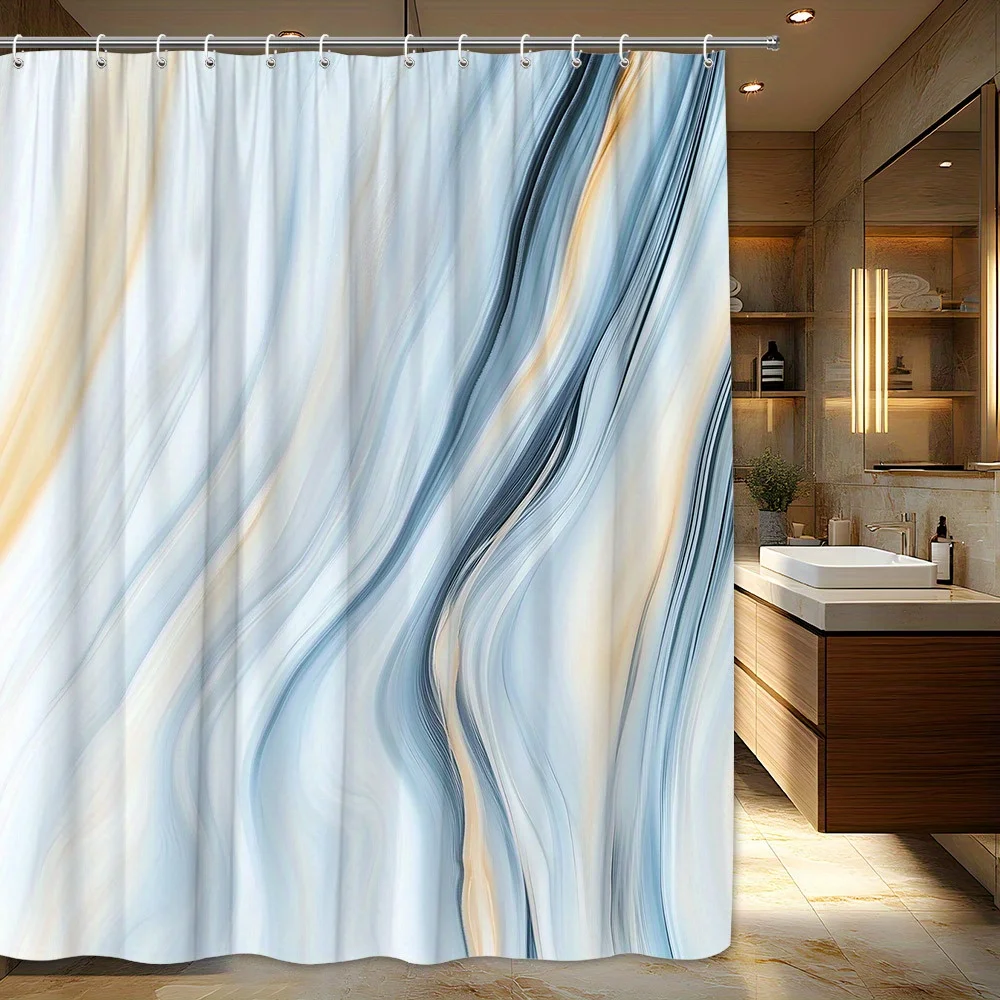Abstract Blue Wave Marble Pattern Shower Curtain Waterproof Luxury Bathroom Curtain Liner for Modern Home Decor