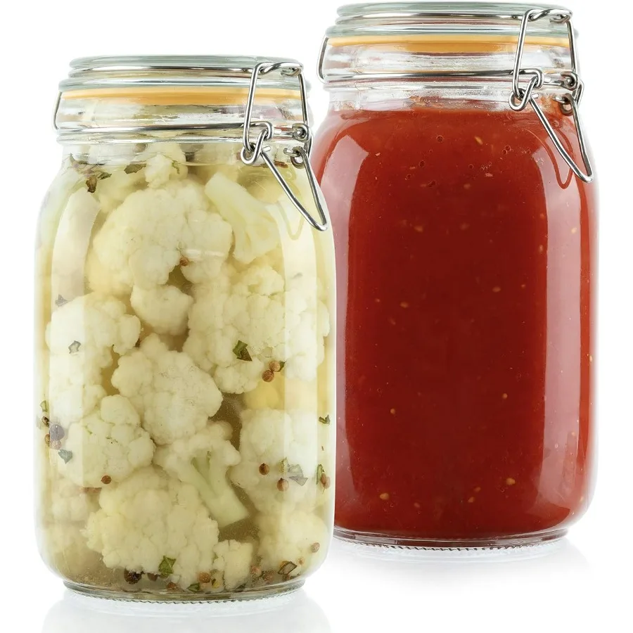 

Герметичные и герметичные стеклянные банки для хранения продуктов на 50 унций с безопасными крышками для организации кухни и длительного сохранения продуктов питания