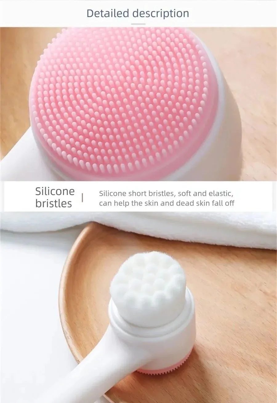 แปรงทำความสะอาดผิวหน้าซิลิโคน 3 มิติ แบบสองด้าน - แปรงนวดหน้าแบบใช้มือพร้อมขนแปรงนุ่ม ขจัดสิ่งสกปรกและทำความสะอาดรูขุมขนอย่างล้ำลึกเพื่อการผลัดเซลล์ผิว