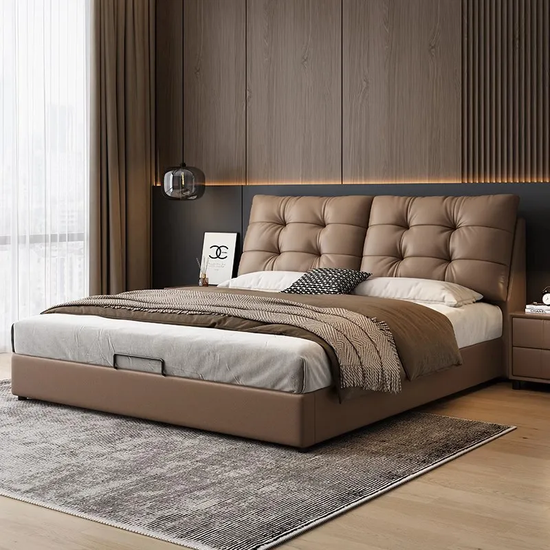 

Luxury Floor Bed Fashion Storage Cheap Space Saving Creative Sleeping Bed Design Leather Letto Matrimoniale Trendy Furniture