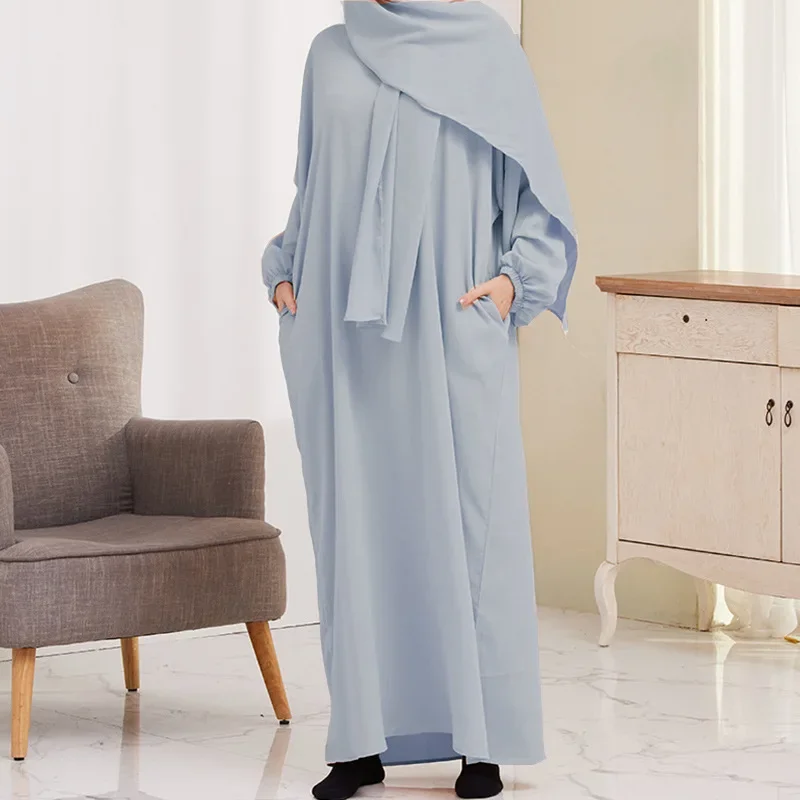 Eid 2 peças abaya combinando conjuntos muçulmanos vestido hijab aberto abayas para mulheres dubai turquia manga curta vestidos internos africano islam