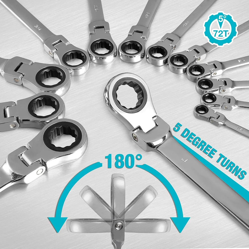 High Strength Combination Wrench Spanner Colorful Hexagon Ratchet Wrenches Made of Alloy Steel With 72 Teeth
