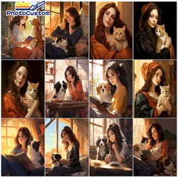 PhotoCustom 숫자 별 그림 키트, 성인 초보자 캔버스, 그림 키트, DIY 취미 미술 소녀 및 동물, 가정 장식