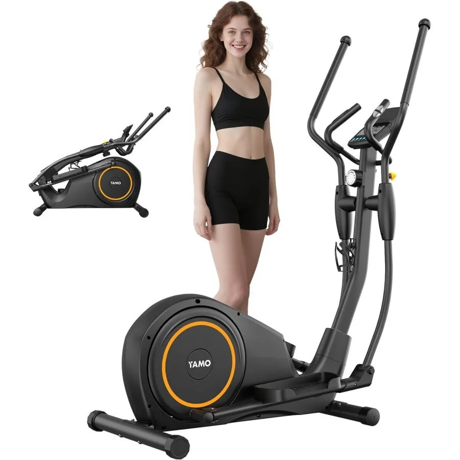 

YAMO Folding Elliptical Machine for Home with Hyper-Quiet Magnetic Driving System 17.2IN LCD Monitor 300LBS Weight Capacity Ste