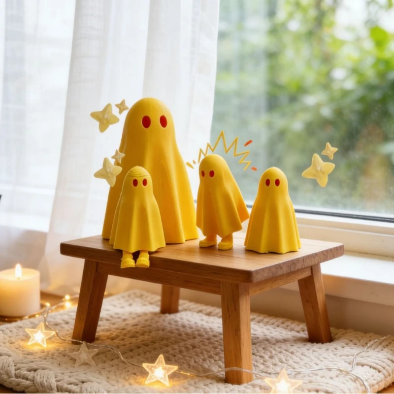 3D Printed Movable Ghost Figurine – Halloween Stress Relief Cute Gift, Creative Tabletop Decor Ornament