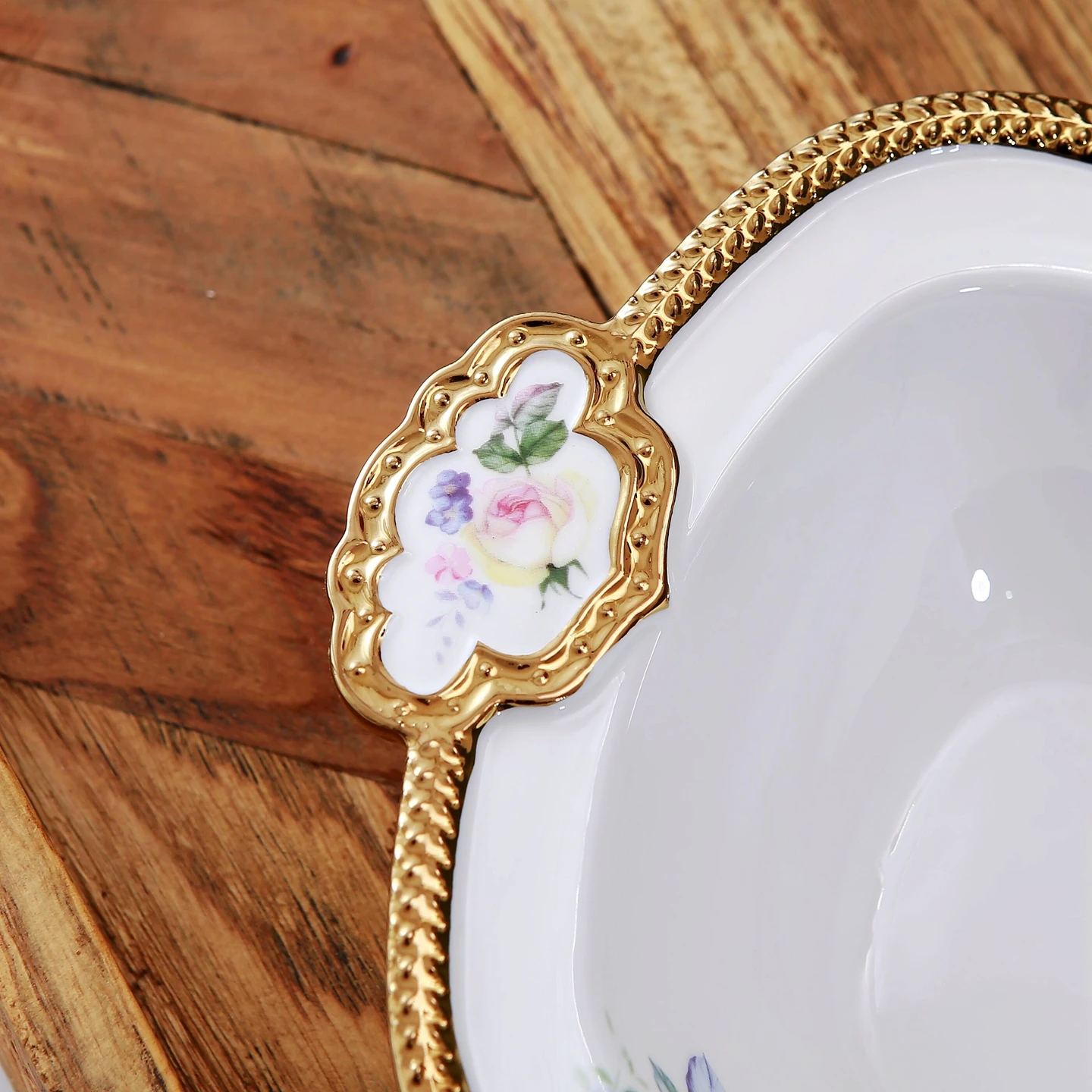 New Double Ruyi Gold Plated Rose Flower Double Eared Plate Villa Clubhouse Chinese Afternoon Tea Plate