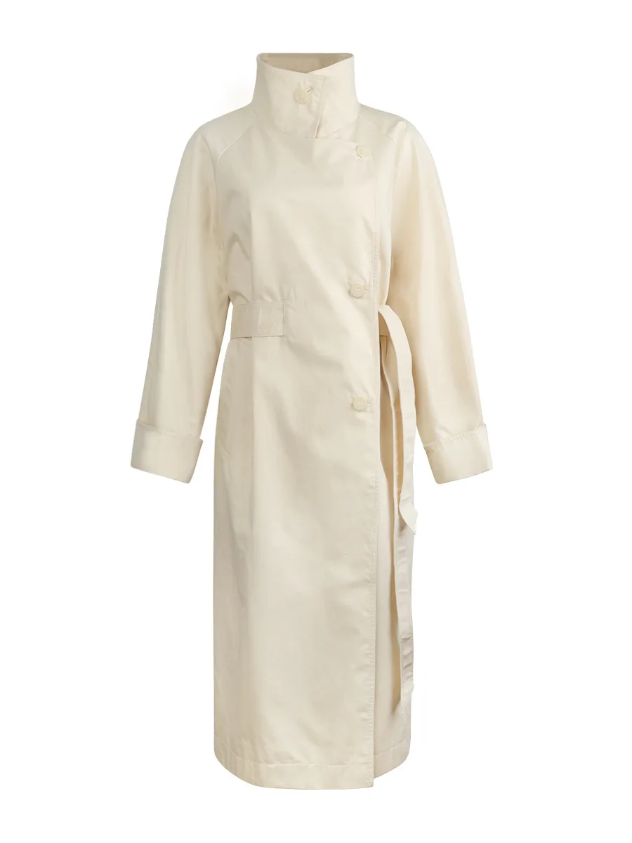 

Осенний женский укороченный и удлиненный плащ с воротником-стойкой на одной пуговице, универсальная верхняя одежда для поездок на работу в 2025 году