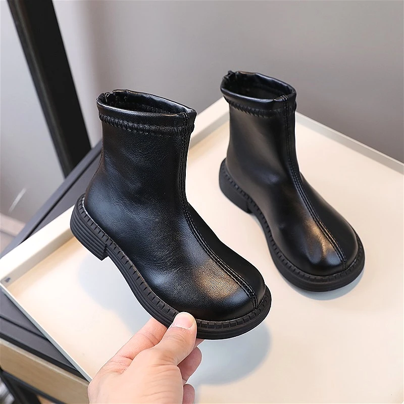 

Autumn Girls Chic Ankle Boots New Fashion Classic Black Pu Leather Zip Closure Kids Fashion Footwear Non-slip Kids Causal Shoes