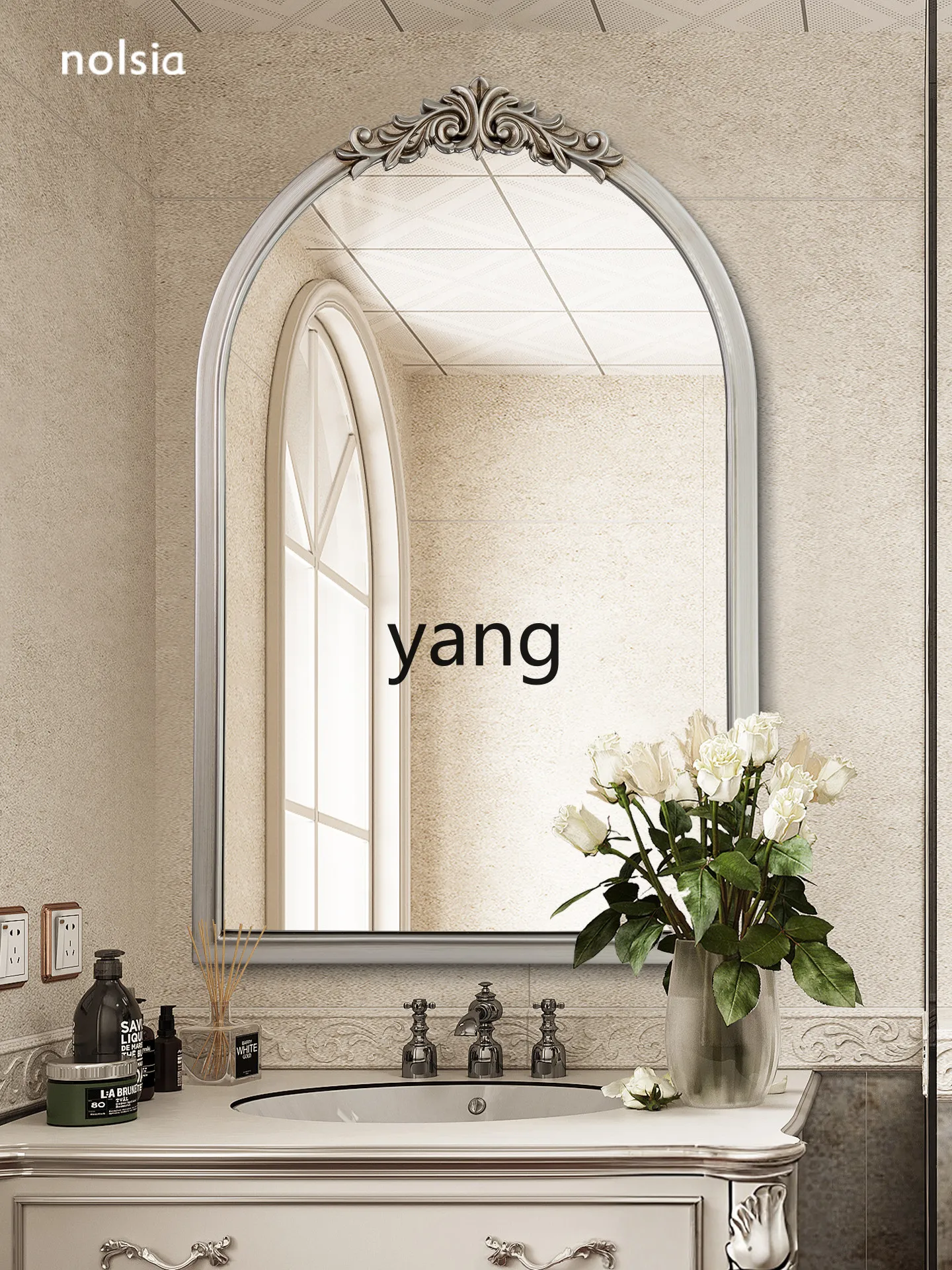

LH retro carved mirror toilet sink bathroom mirror wall hanging home