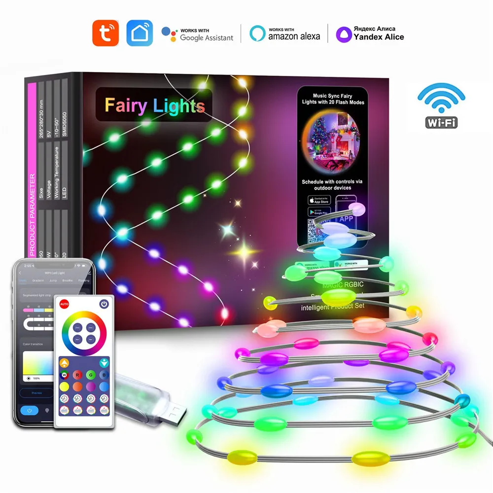 5/10/15/20M LED String Light Bluetooth USB Tuya WiFi Connection Christmas Birthday Party Garland Decor Fairy Lights for Home