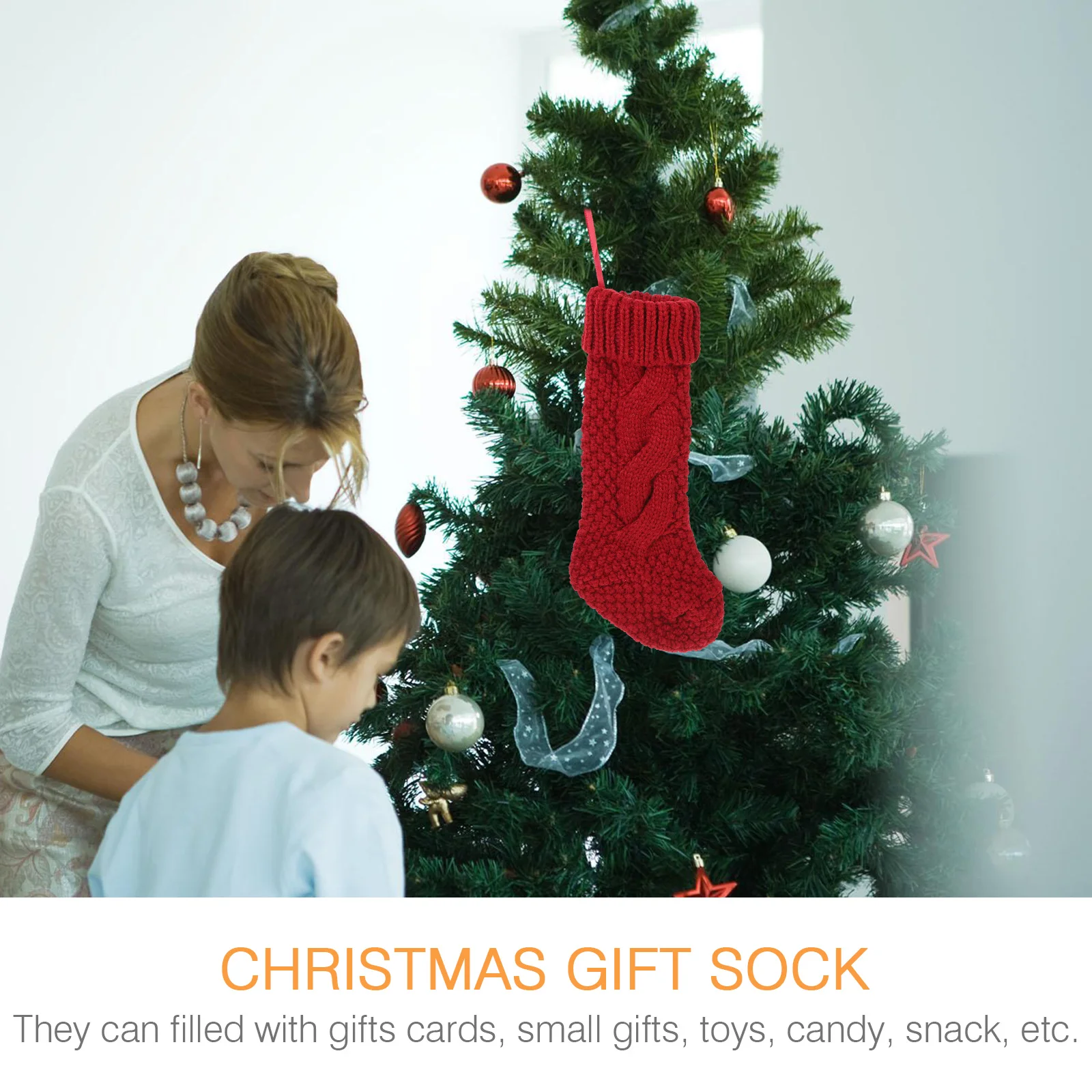 

2 Pcs Christmas Socks Xmas Plus Hang Decorations Faux Gift Bags Stocking Festival Hanging Ornaments Party Halloween