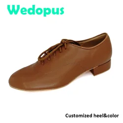 Wedopus High Quality Latino Men's Dance Shoes Brown Customized Heel Soft Suede Sole bd Dance Shoes Standard Man 2.5CM