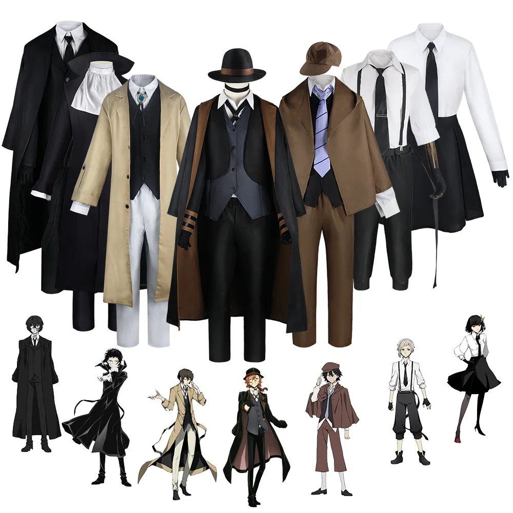 Anime Bungou Stray Hunting Dogs Chuya Nakahara Dazai Osamu Edogawa Rampo Cosplay Costume Wig Jacket Coat Women Men Uniform Suit