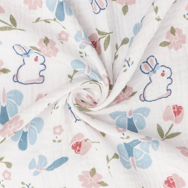 Double Layer Crepe Baby Fabric, 100% Algodão, Azul, Rosa, Coelho, Alta Qualidade, Macio, DIY, Costura, Pijama, Toalha, Roupas, 0.5m, 1m, 2m