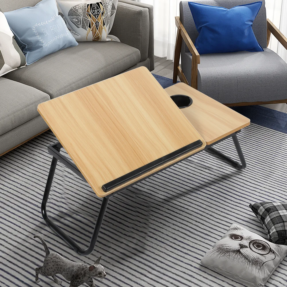 Klappbarer Laptop-Tisch für Bett und Sofa, Laptop-Schreibtisch mit 5-stufiger Höhenverstellung + Getränkehalter, Multifunktionstisch für Home Office – Detail 4