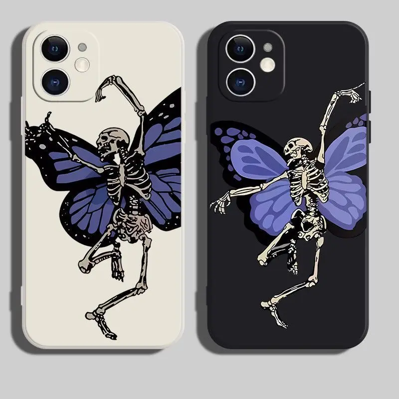 

Skeleton Butterfly Dance Phone Case For iPhone 16 15 11 12 14 13 Pro Max Mini X XS Max XR 7 8 Plus SE4 16e Silica Covers Fundas