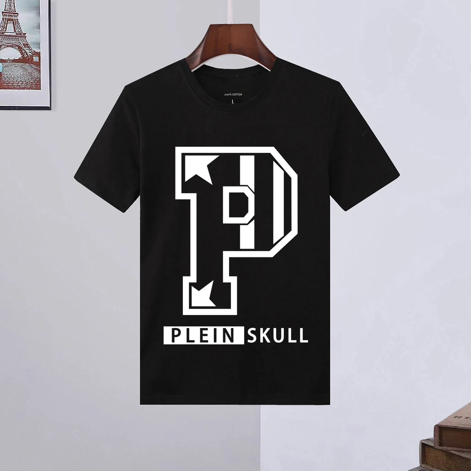 

PLEIN SKULL Мужской эластичный топ с короткими рукавами, классическая летняя дышащая футболка High Street с круглым вырезом, деловая спортивная рубашка