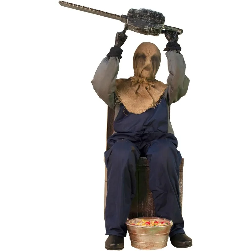 Motion-Activated Chainsaw Rusty by Tekky, Jump-Scare Halloween Animatronic for Halloween Party Prank Decoration, Plug-In or