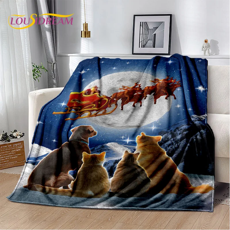 Merry Christmas Tree Santa Claus Gift Plush Blanket,Flannel Blanket Throw Blanket for Living Room Bedroom Bed Sofa Picnic Hiking