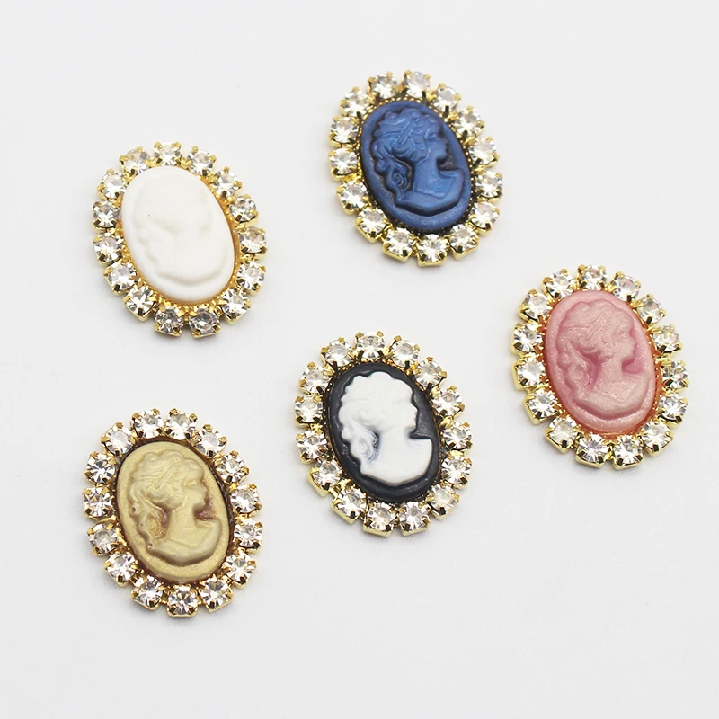 Gold 10pcs Flat Bottom Oval Rhinestone Button Wedding Decoration DIY hairpin Scrapbook Handicraft