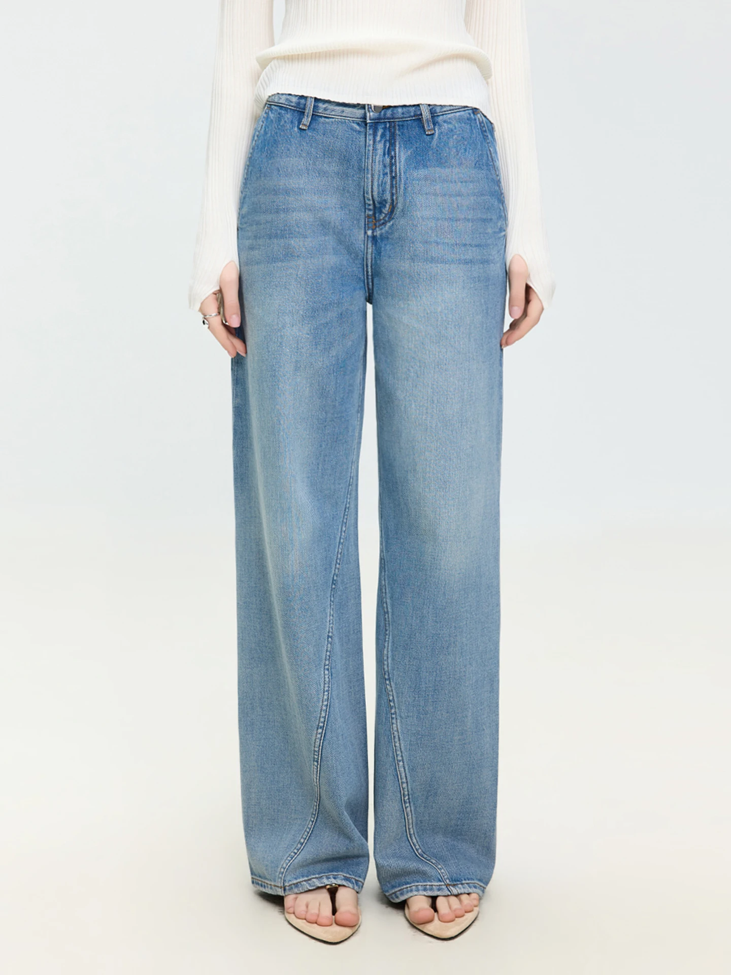 

High Waist Straight Leg Cotton Jeans Loose Fit Casual Waed Blue Jeans Women's Spring Faion plus Size Trousers