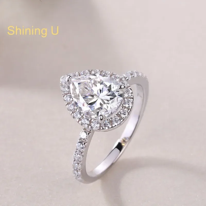 

Shining U S925 Silver D Color Moissanite Gems Pear 1.5CT Ring for Women Fine Jewelry Engagement