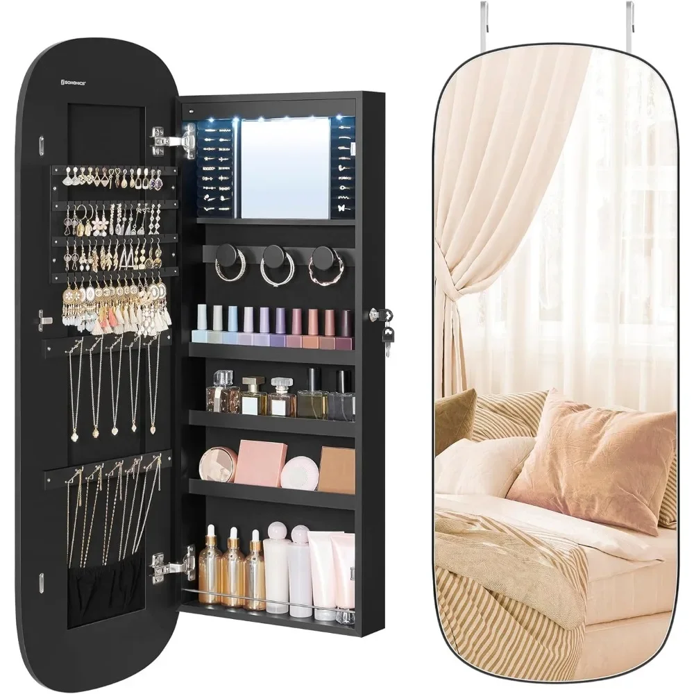 

Mirror Cabinets, Wall or Door Mounted, Lockable Rounded Wide Mirror with Storage, Interior Mirror, Black Surface Mirror Cabinets