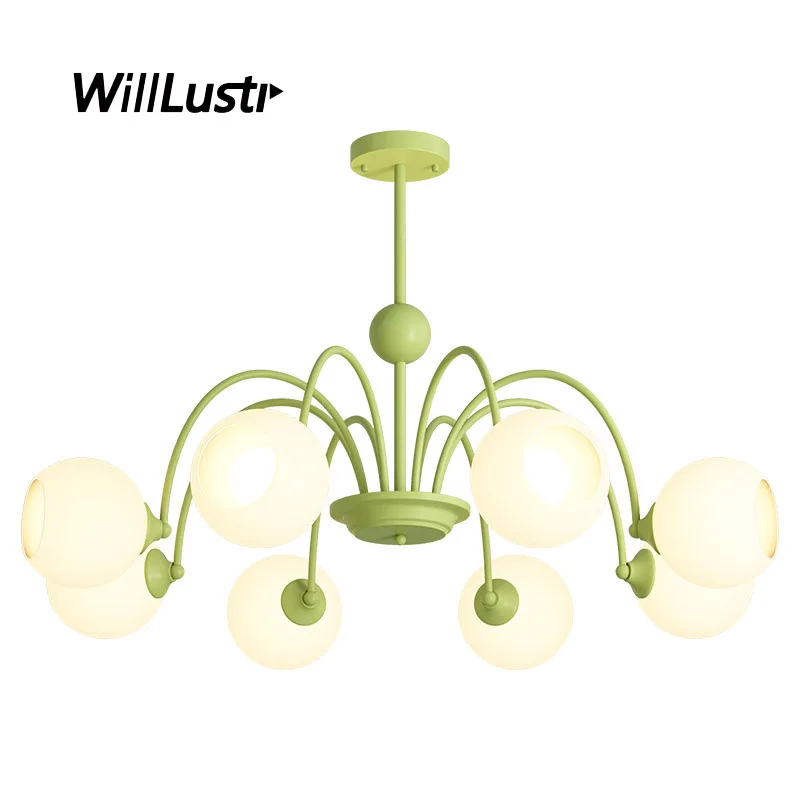 

Cream Style Glass Pendant Lamp Green Gold Metal Suspension Light Hotel Cafe Bar Creative Persimmon Hanging Ceiling Chandelier