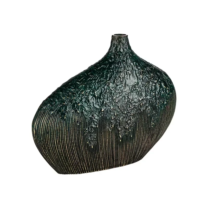 Large Round Gold Plated Vase Handmade Bronze Metal Craft Decorative Flower Holder New Chinese Style Home Decoration Art Piece