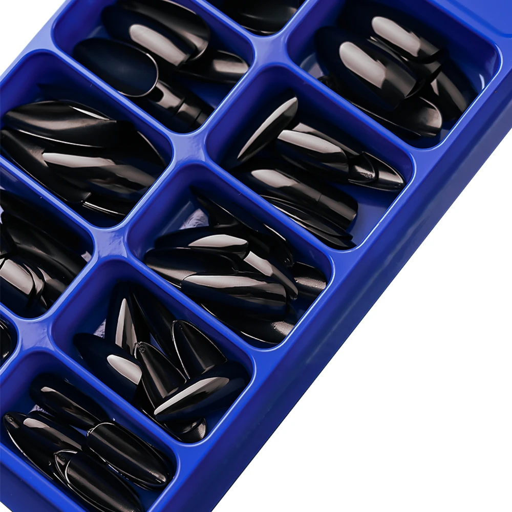 100Pcs/Box Black Almond Fake Nail French Mid-length Solid Color Matte False Nail Tips Artificial Full Cover Press on Nails