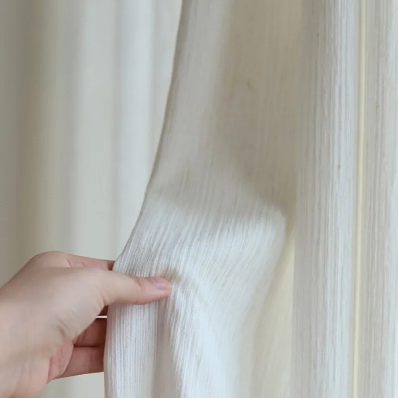 Textured Chenille Sheer Curtain Light-Filtering Non-Transparent for Living Room Balcony Bedroom Vintage Cream Style Ultra Soft