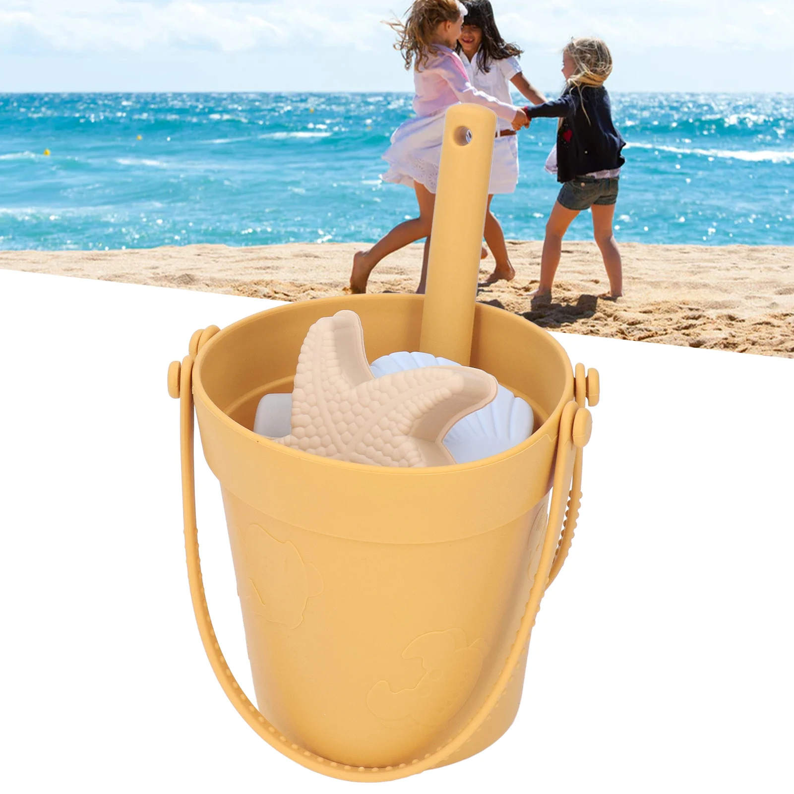 ZK20 Silicone plage seau jouet ensemble interactif léger Portable enfants plage jouets ensemble pour l'été jaune