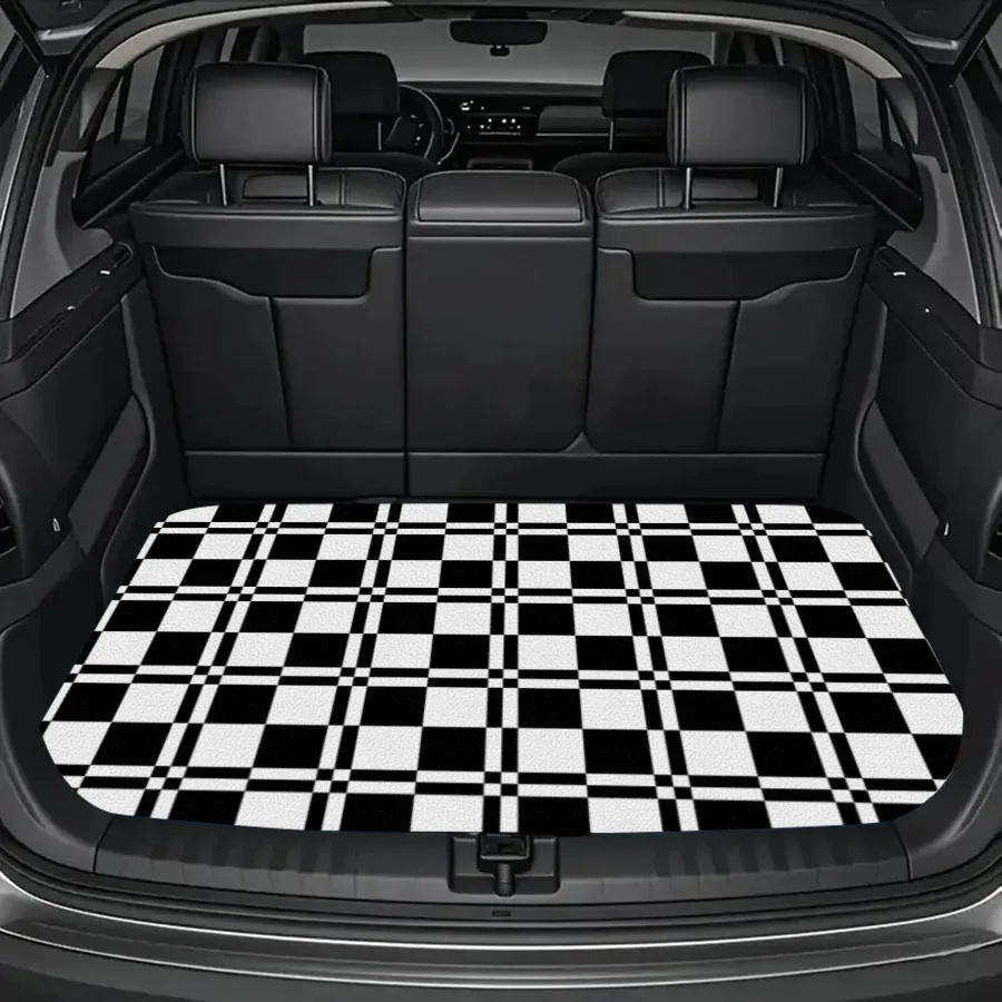 1pc Abstract Art Pattern Printed Trunk Mat, Velvet Material, Easy To Clean, Keeps The Interior Clean, Protects The Vehicle Inter