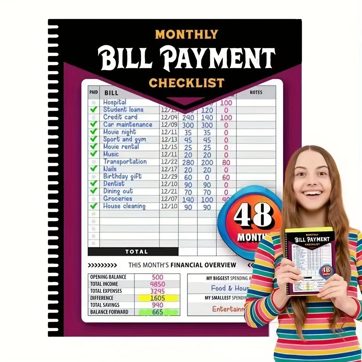 48-Month Financial Planning Bill Organizer