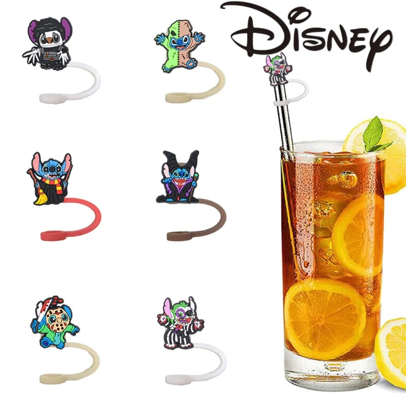 Disney Stitch Straw Cover Cap Silicone Dust Proof Plugs Protector Leak-Proof Straw Tips Cover PVC Patch Halloween Party Supplies