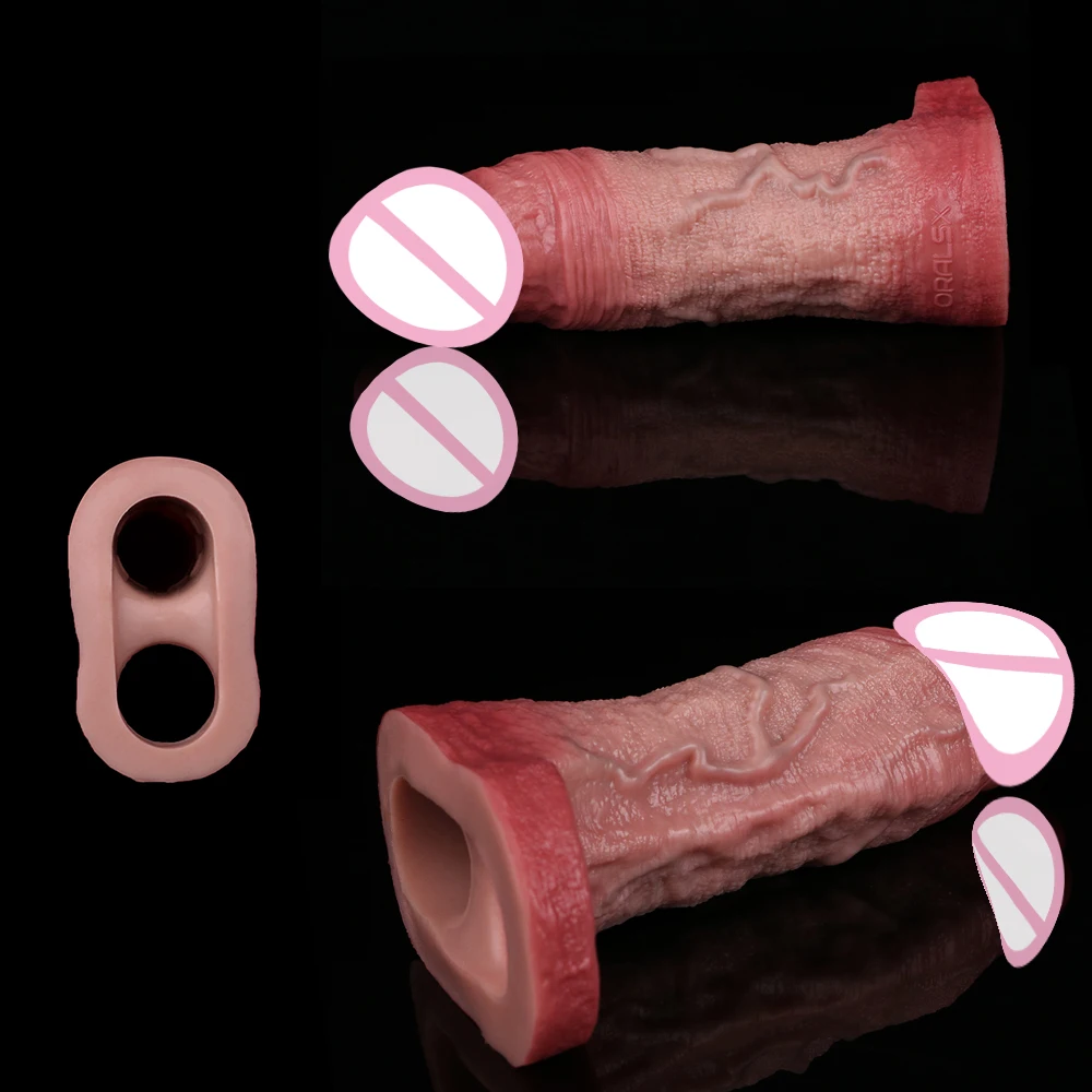 ORALSX Penis Extender Device Cover Sleeve Girth Enhancement Pleasure Dildo Sheath Adult Sex Toys For Men Reusable Condom 18+
