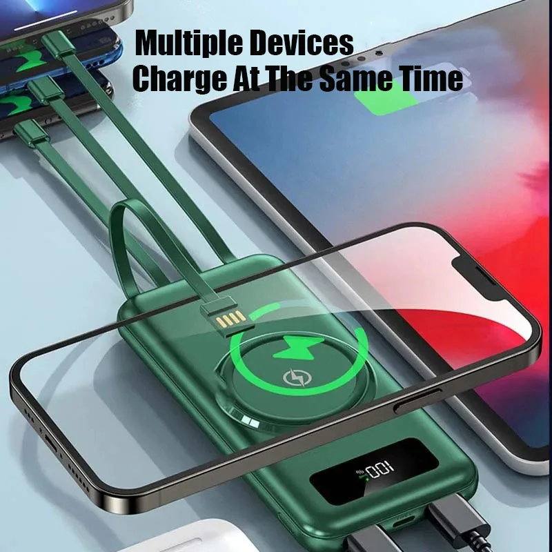 200000 مللي أمبير المحمولة عالية السعة المغناطيسي شحن لاسلكي الطاقة المحمول مع 4 أسلاك الطاقة لسامسونج هواوي Xiaomi آيفون #3