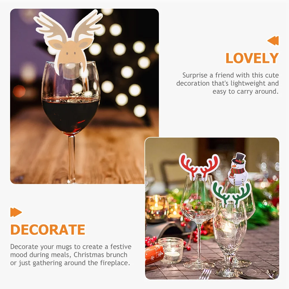 

80pcs Christmas Hat Elder Reindeer Cup Card Wooden Wine Glass Charm Decorative Ornament For Holiday Party Brunch Gathering
