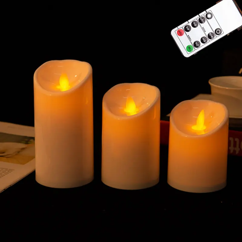 Remote Control Moving Wick LED Candles Pack of 3, Realistic Flame Effect Flameless Battery Candles for Wedding Home Decor