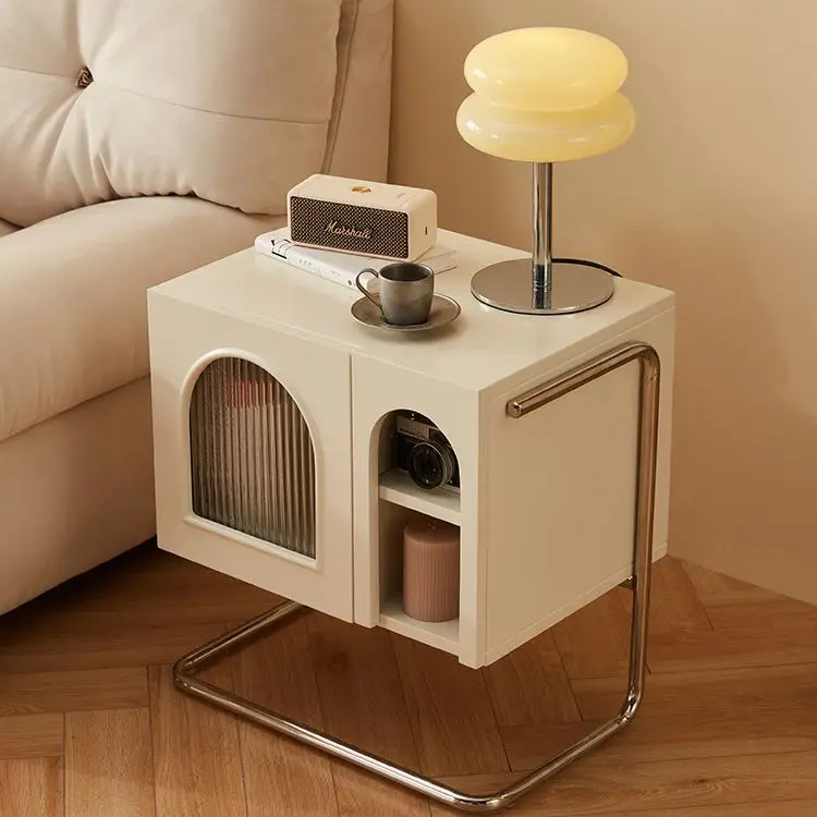 

French cream wind bedside table, modern simple bedroom storage cabinet