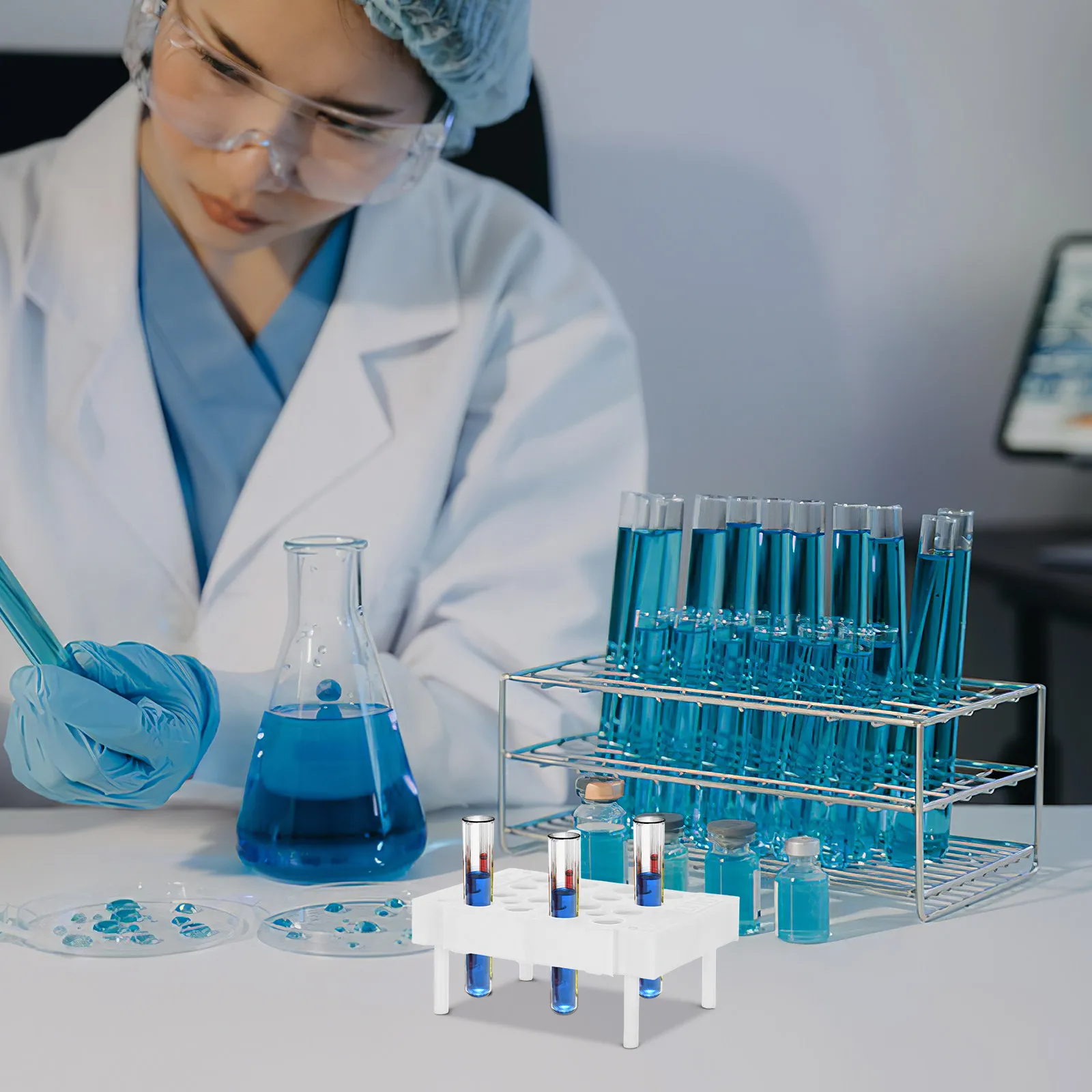 Support de tubes de laboratoire, support pour tubes de centrifugation, organisateur, design multifonctionnel pour gagner de la place, pour des expériences efficaces