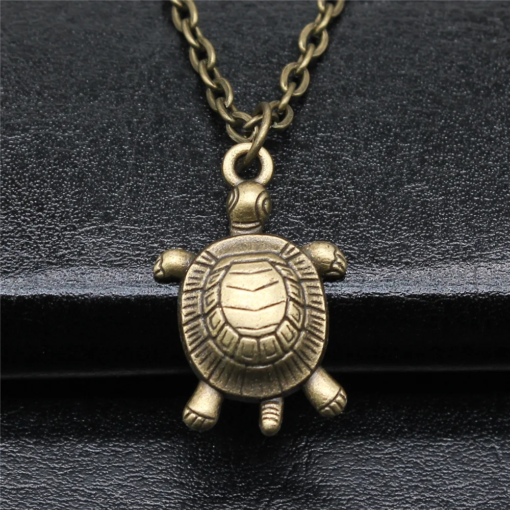 Dropshipping Antique Bronze Color 24x16mm Sea Turtle Pendant Necklace For Women