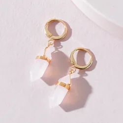 Bohemian Handmade Women Quartz Crystal Stone Hoop Earring Dainty Pendant Earrings Natural Stone 2024