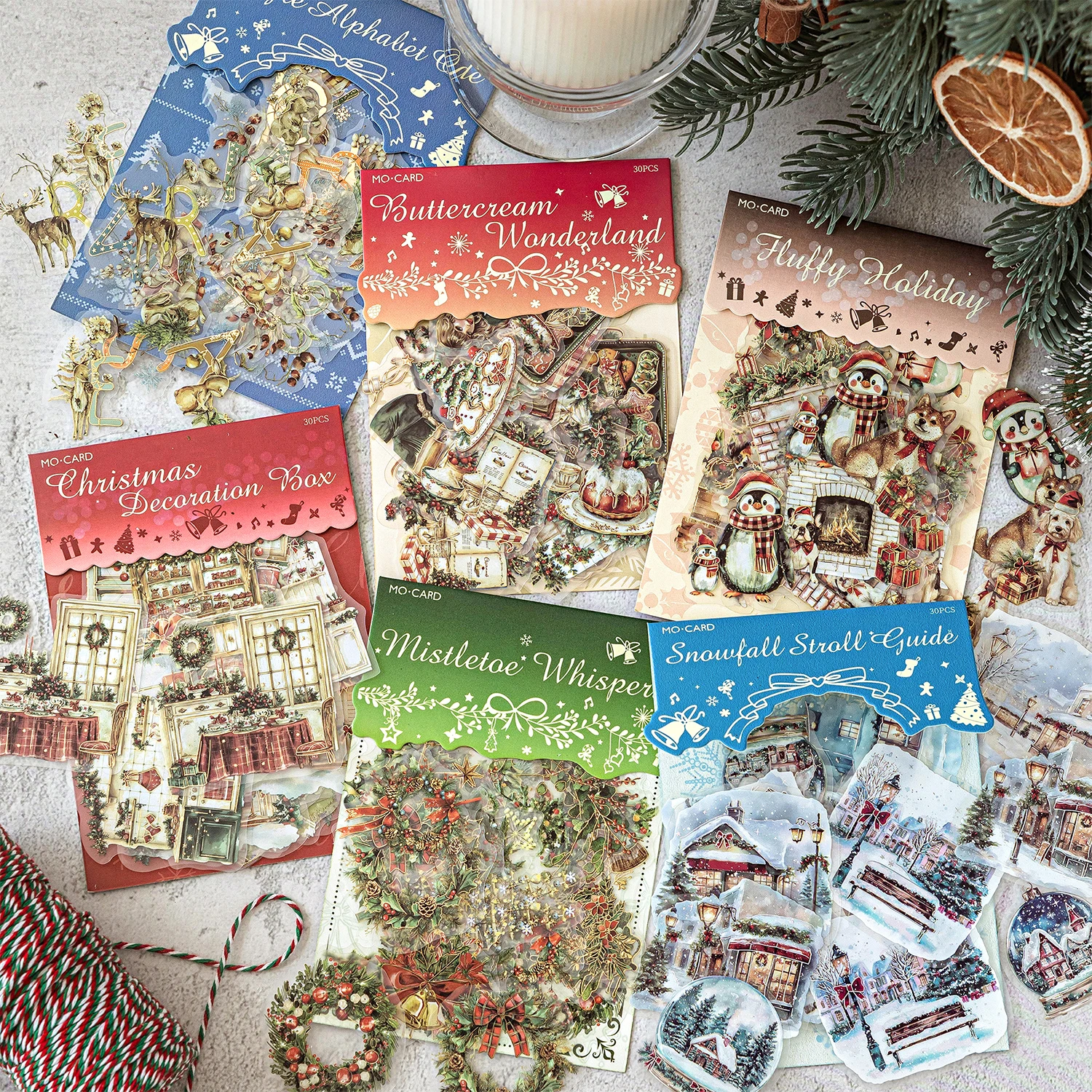 30pcs/bags Christmas Fairy Tale Series PET 3D Foil Sticker DIY Journal Greeting Card Envelope Calendar Handbook Decoration