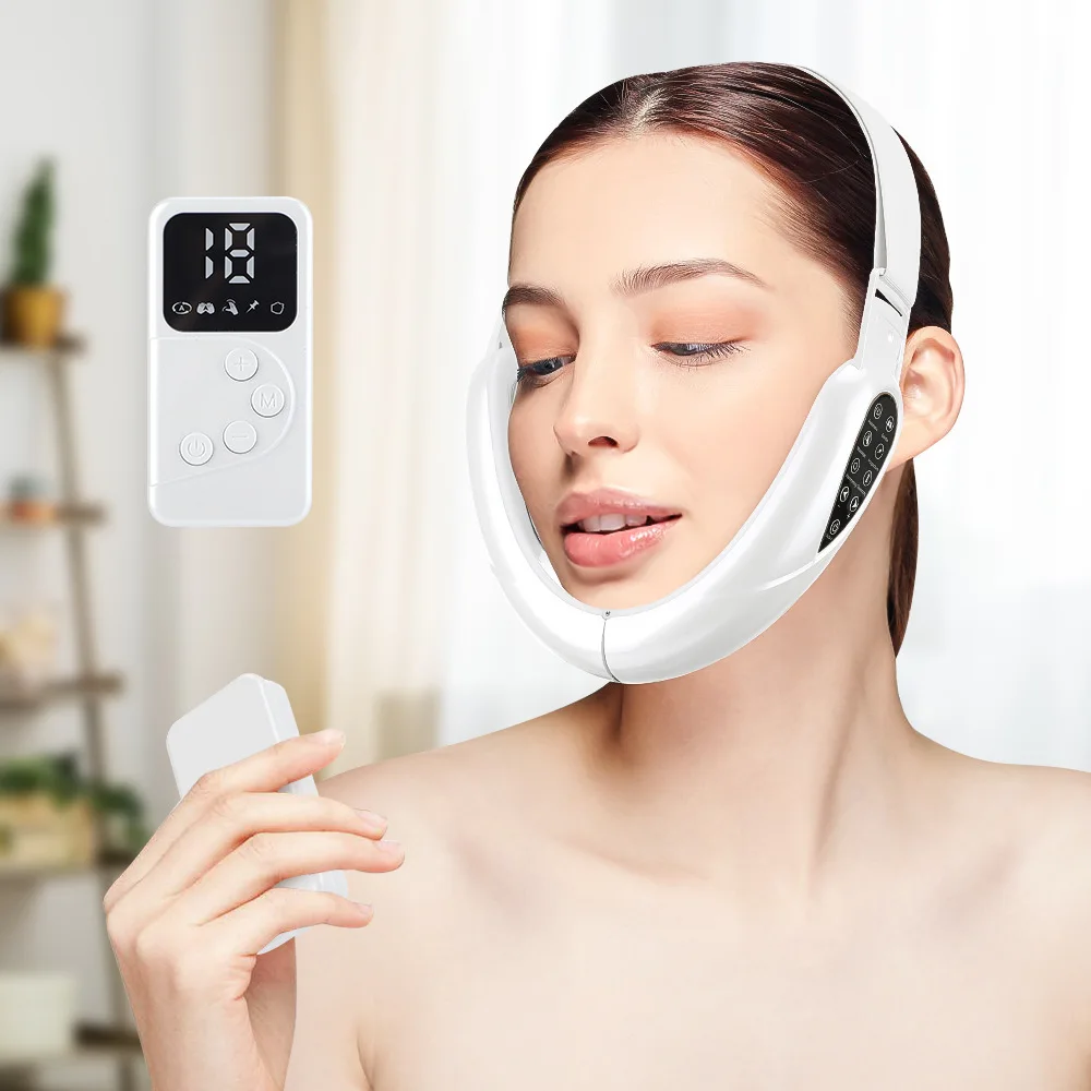 Dispositivo de emagrecimento facial com controle remoto, vibração de micro corrente EMS, V Face Instrument, aparelho de beleza facial USB, 15 velocidades