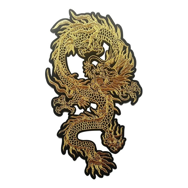 1Pc Gold Dragon Embroidery Patches For Clothing Iron On Animal Sticker Patches Clothes Jeans Decoration